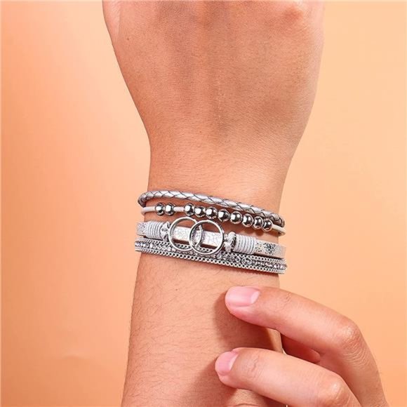 Boho Leather Wrap Bracelet - Stackable & Stylish - Picture 1 of 7